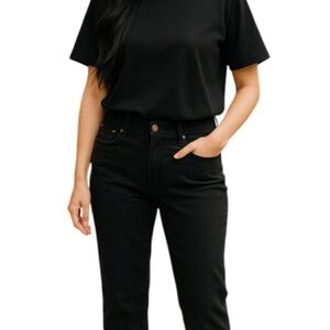 TALBOTS High Waisted Jeans Black Cotton Stretch Loose Fit Cropped Size 10
